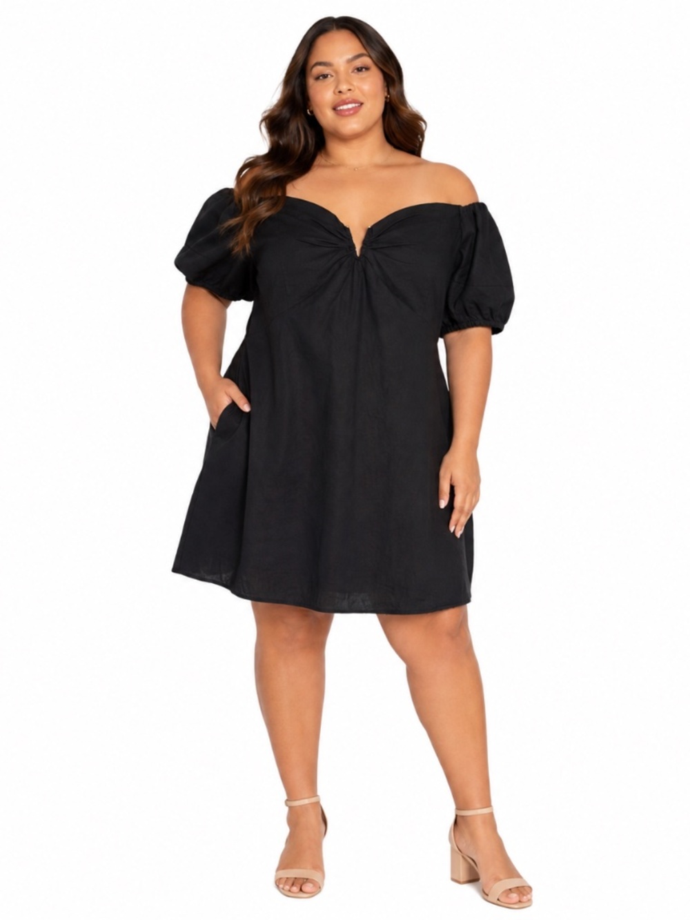 City Chic - Sweet Paradise Off Shoulder Linen Blend Dress